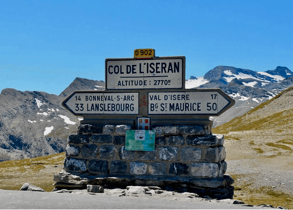 The road sign on the Col de L'Iseran above Val d'Isere.